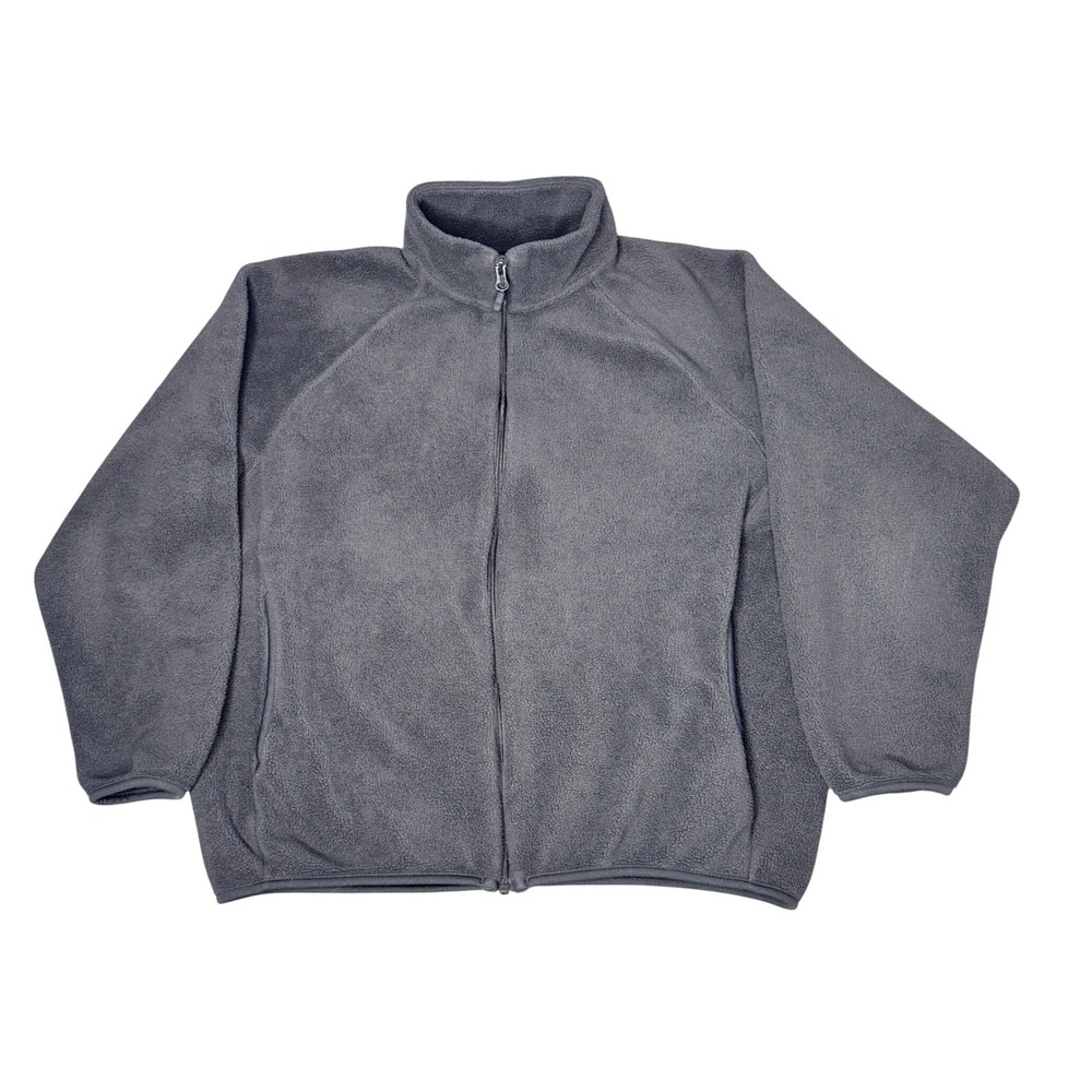 Uniqlo Womens Large Full‎ Zip Fleece Jacket Dark Gray Raglan Pockets FLAW